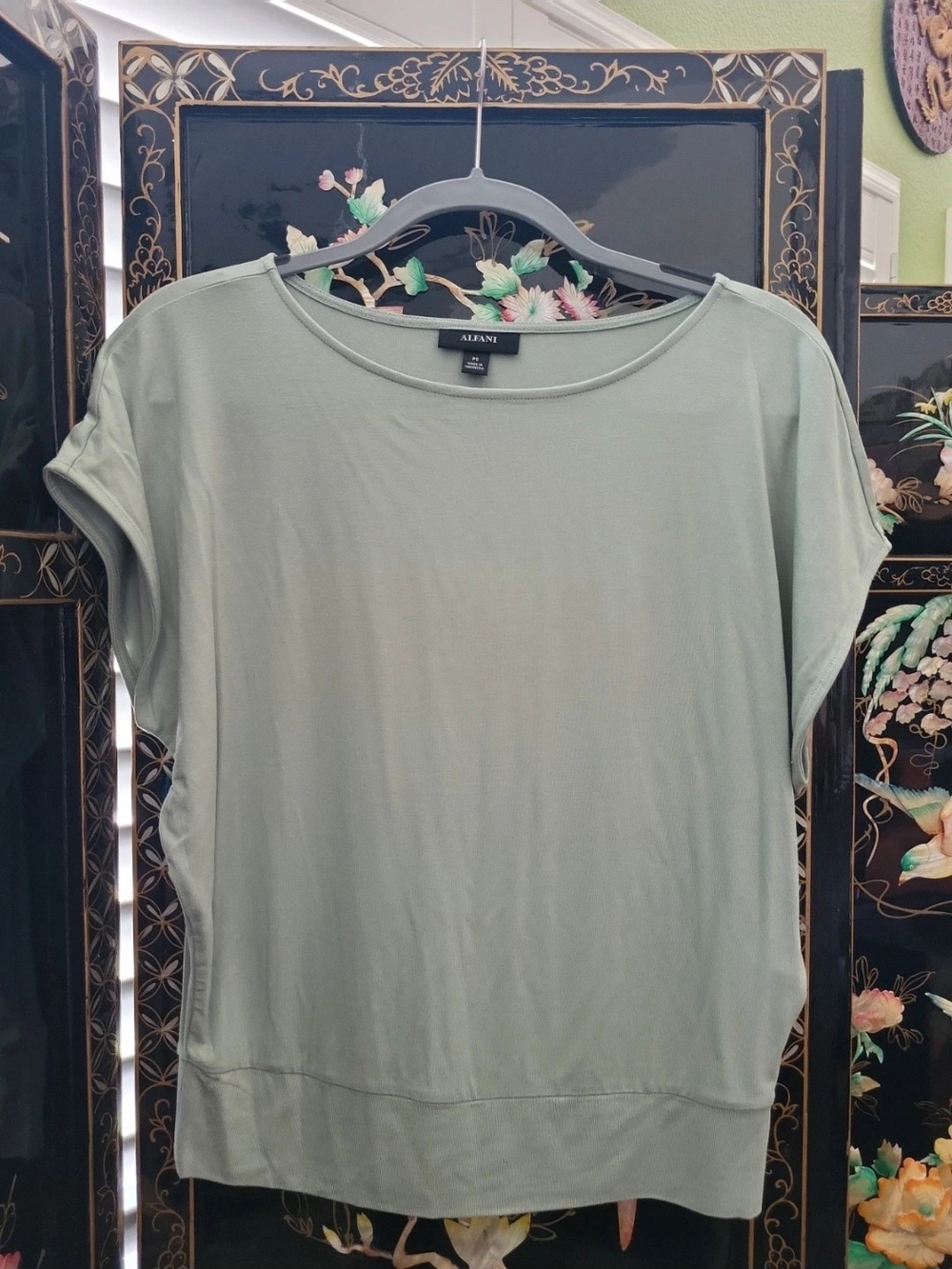 Alfani Short Sleeve Relaxed Tee in Sage